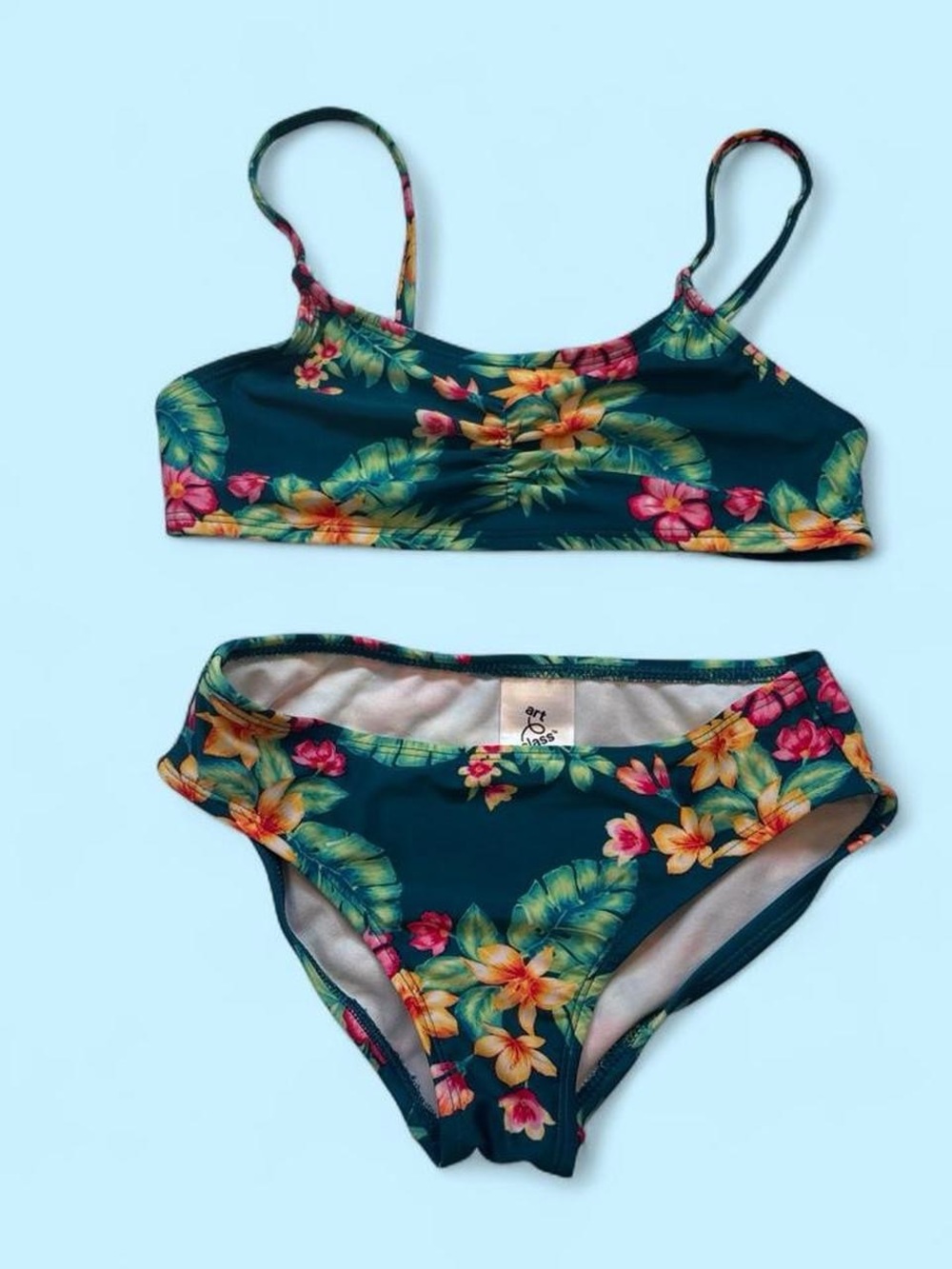 art class Teal Floral Two-Piece Girls Swim Bikini